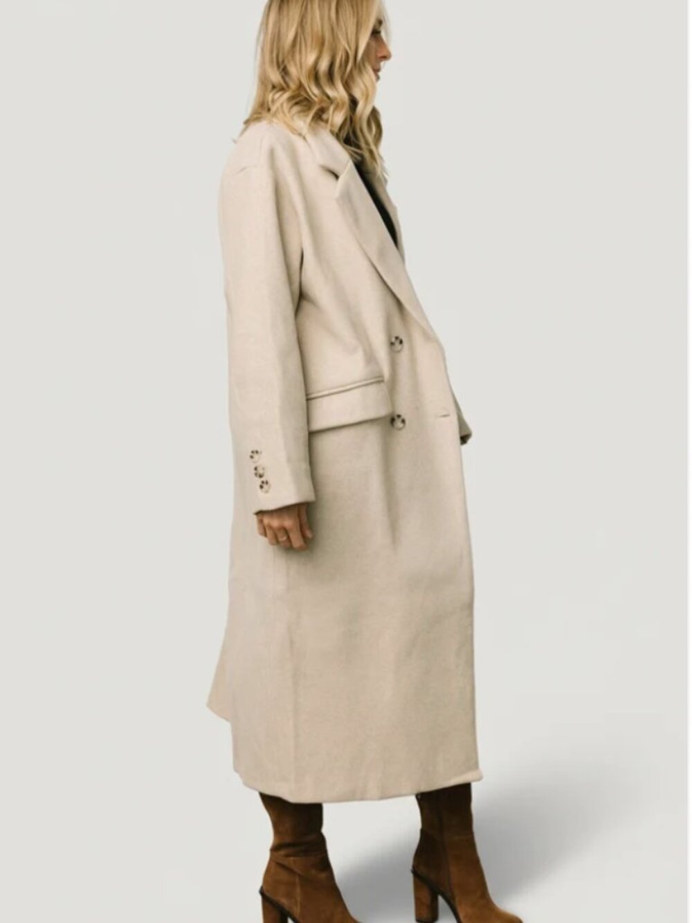 Baltic Born Anderson Double Breasted Long Coat Natural Size M/L - Picture 2 of 16